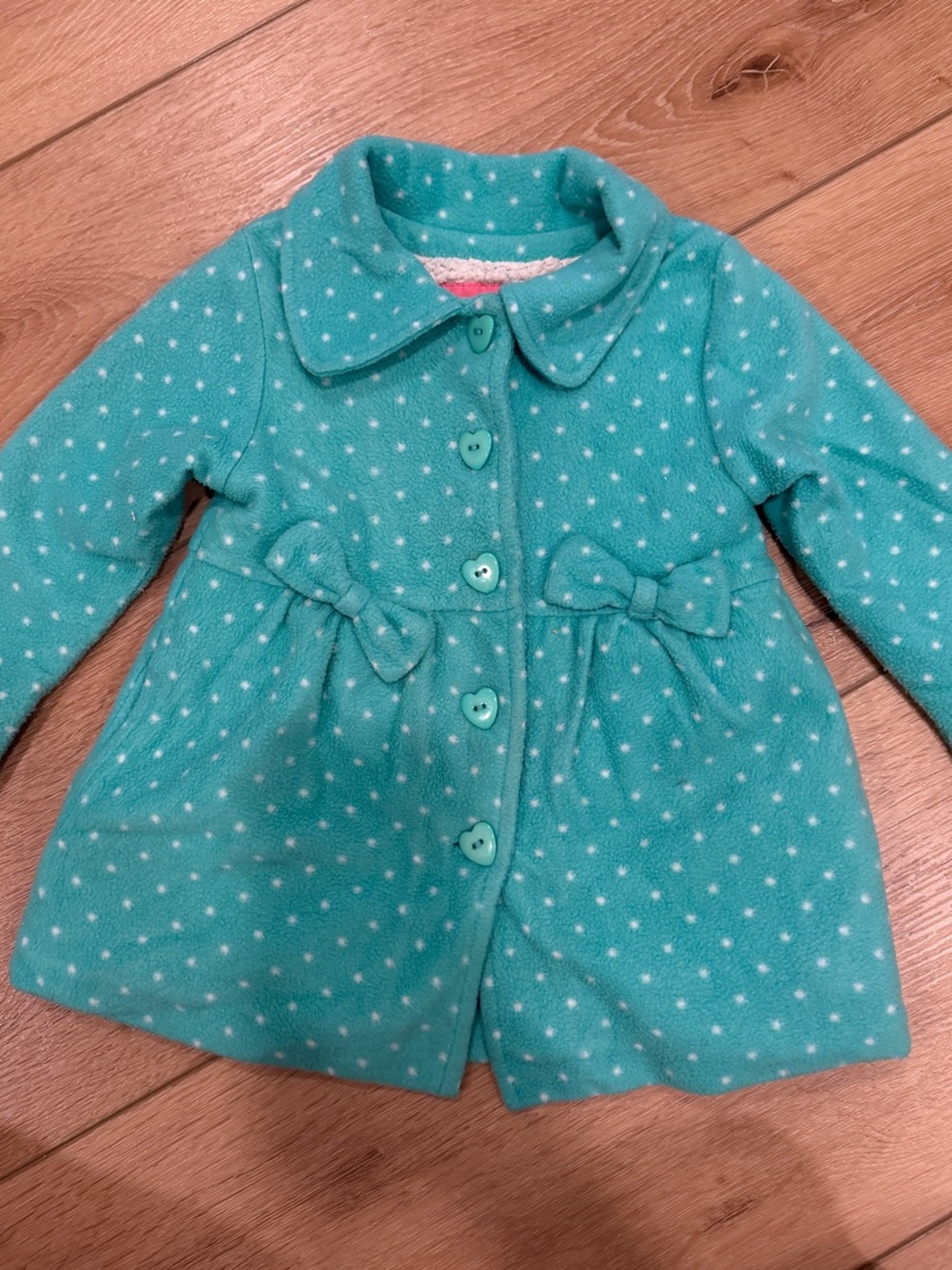 Girls' Teal Polka Dot Bow Coat